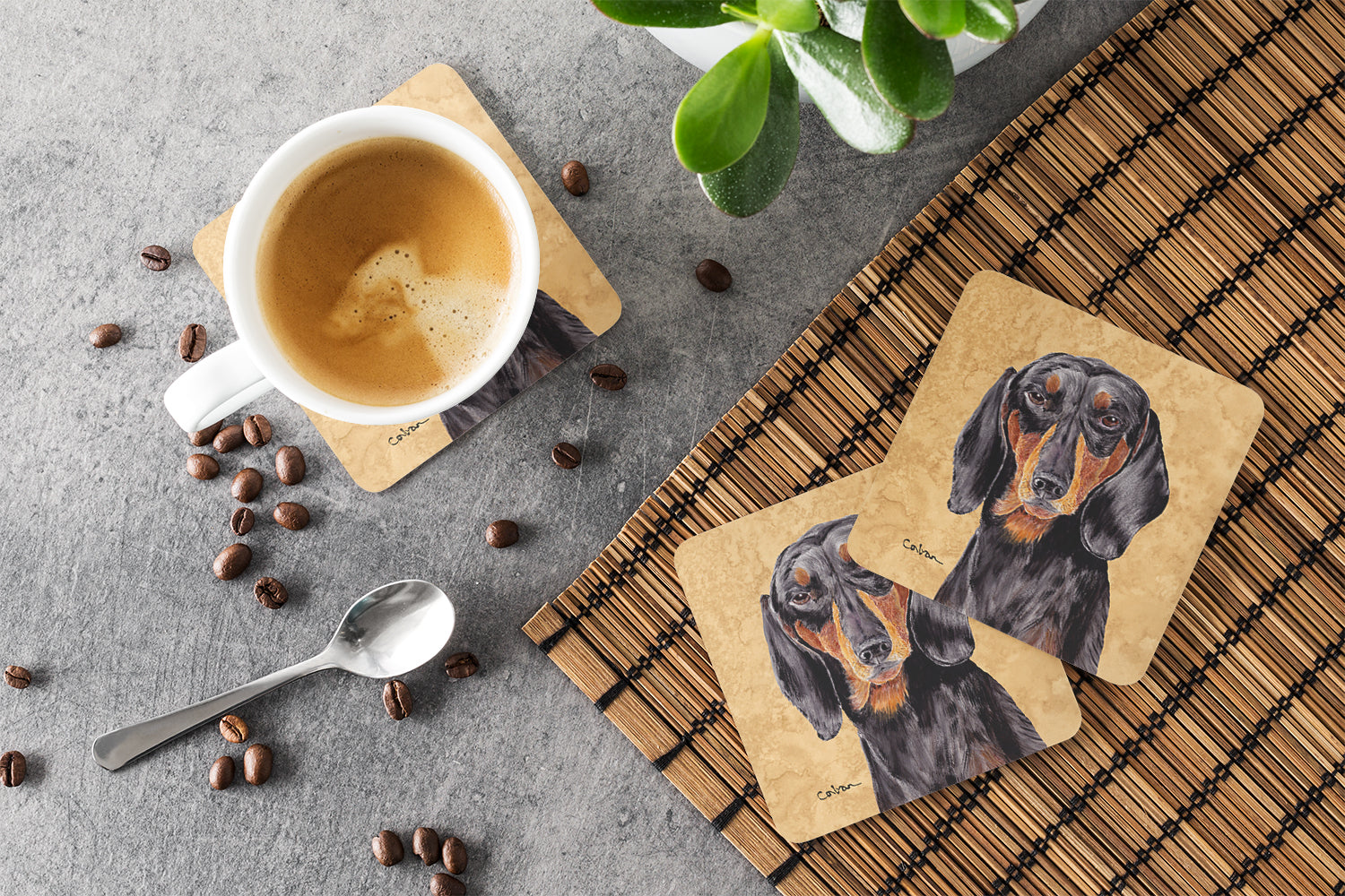 Dachshund Wipe your Paws Foam Coasters Set of 4 Cup Coasters for Indoor Outdoor, Tabletop Protection, Anti Slip, Mouse pad Material