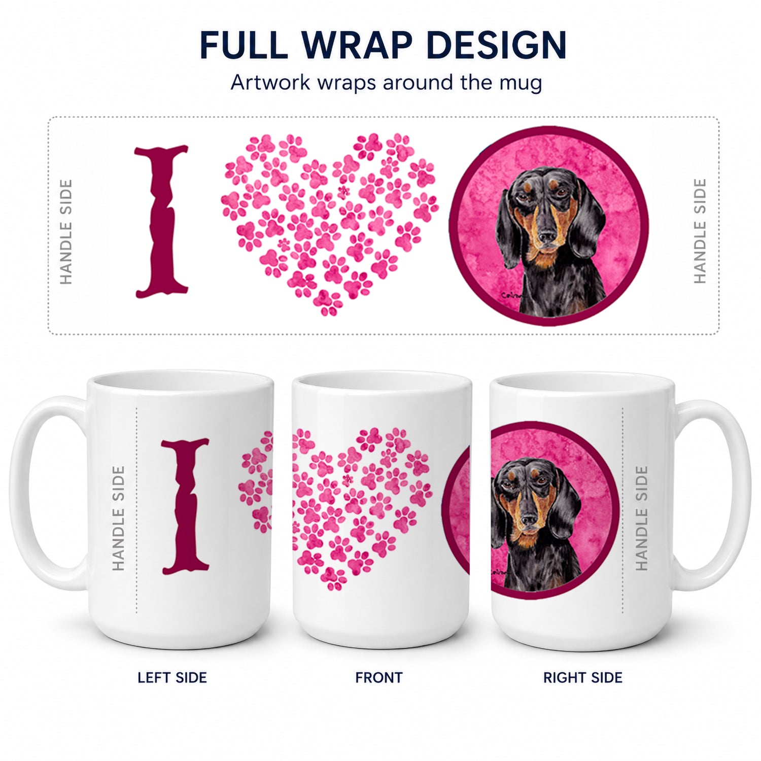 Pink Dachshund Ceramic Coffee Mug 15 oz Decorative Large C Handle Mug Cup for Tea, Cocoa Hot Chocolate