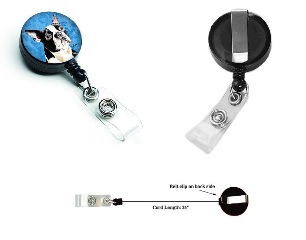 Blue Boston Terrier Retractable Badge Reel for Nurses ID Badge Holder with Clip Retractable Employee Badge Holder, Belt Clip