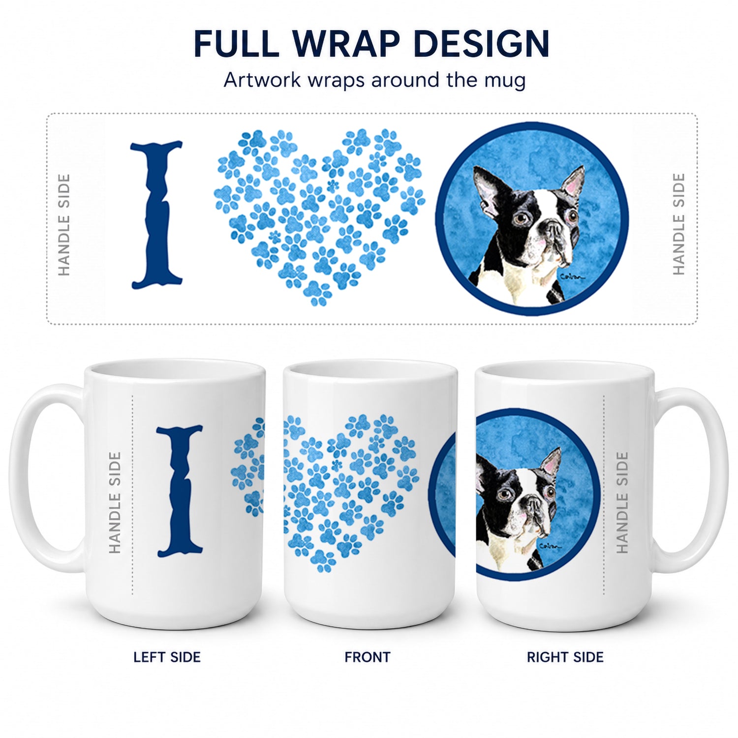 Blue Boston Terrier Ceramic Coffee Mug 15 oz Decorative Large C Handle Mug Cup for Tea, Cocoa Hot Chocolate