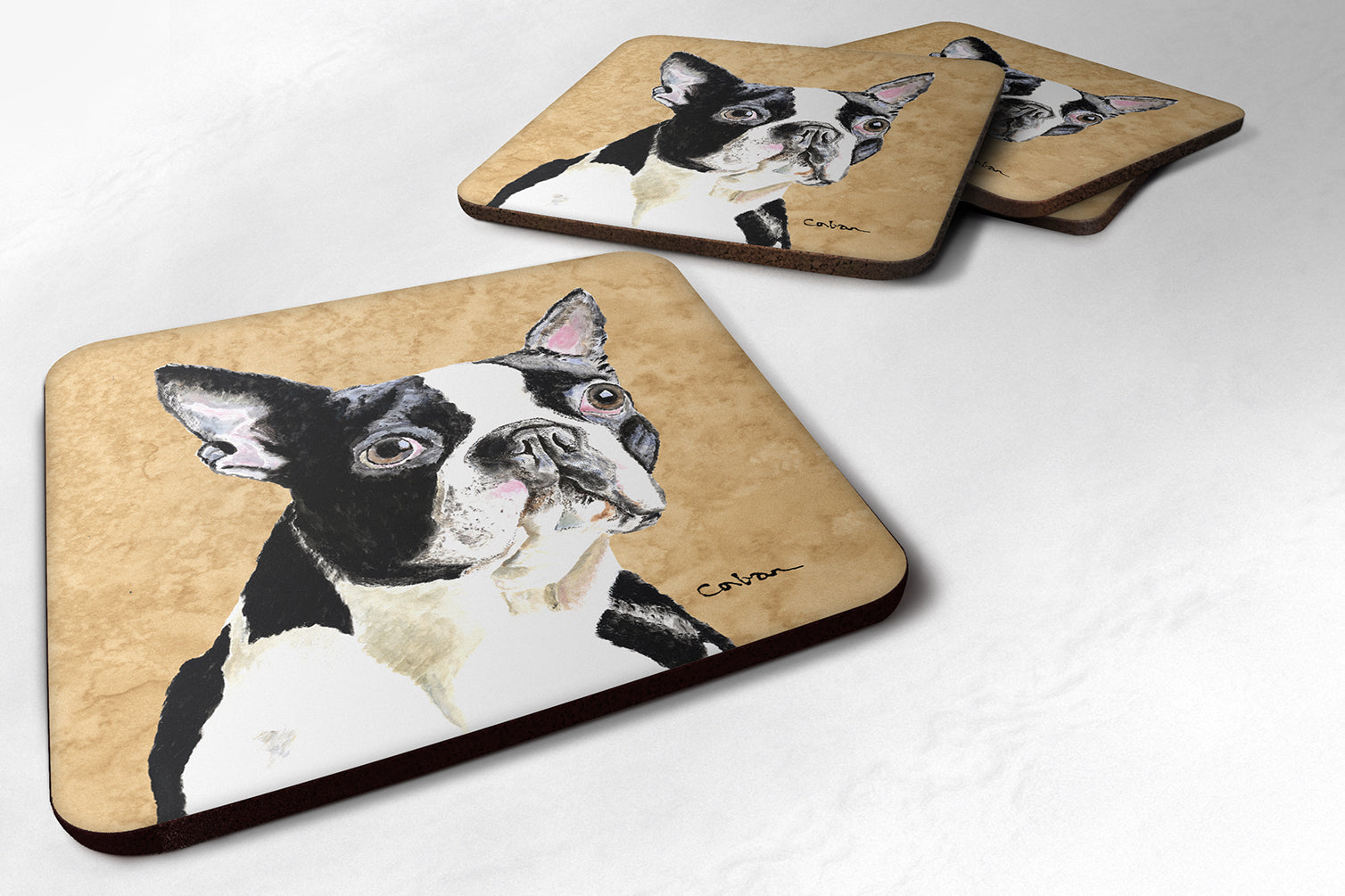 Boston Terrier Wipe your Paws Foam Coasters Set of 4 Cup Coasters for Indoor Outdoor, Tabletop Protection, Anti Slip, Mouse pad Material