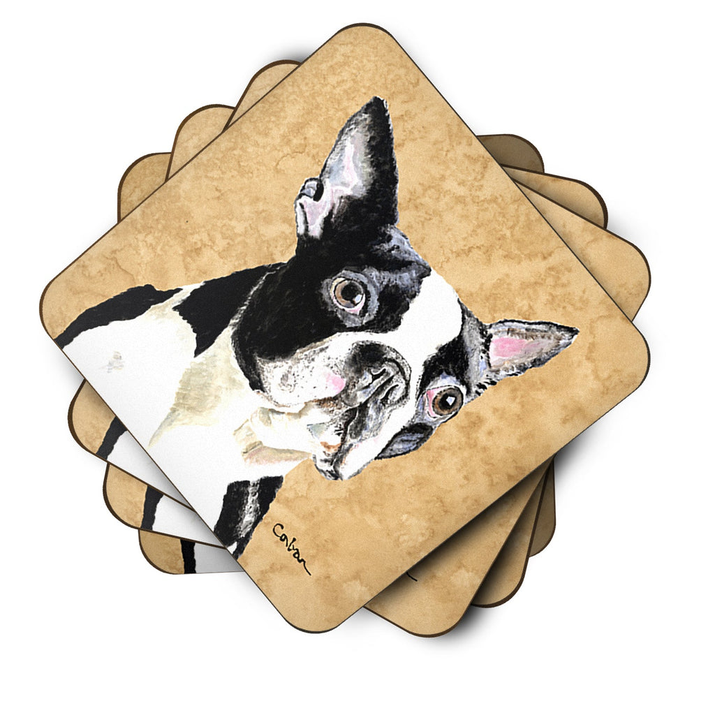 Boston Terrier Wipe your Paws Foam Coasters Set of 4 Cup Coasters for Indoor Outdoor, Tabletop Protection, Anti Slip, Mouse pad Material