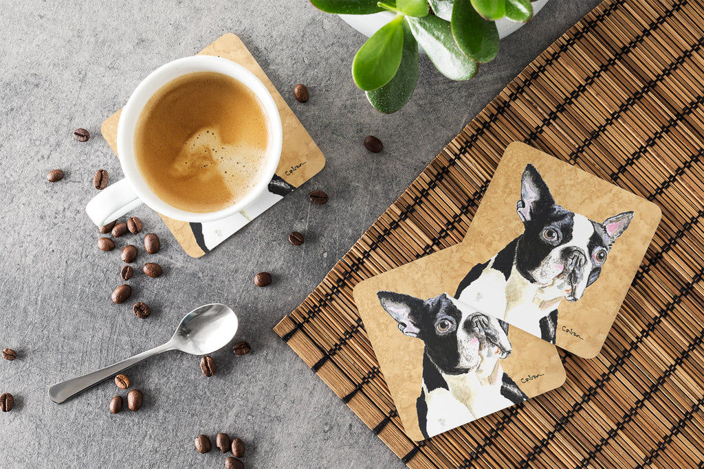 Boston Terrier Wipe your Paws Foam Coasters Set of 4 Cup Coasters for Indoor Outdoor, Tabletop Protection, Anti Slip, Mouse pad Material