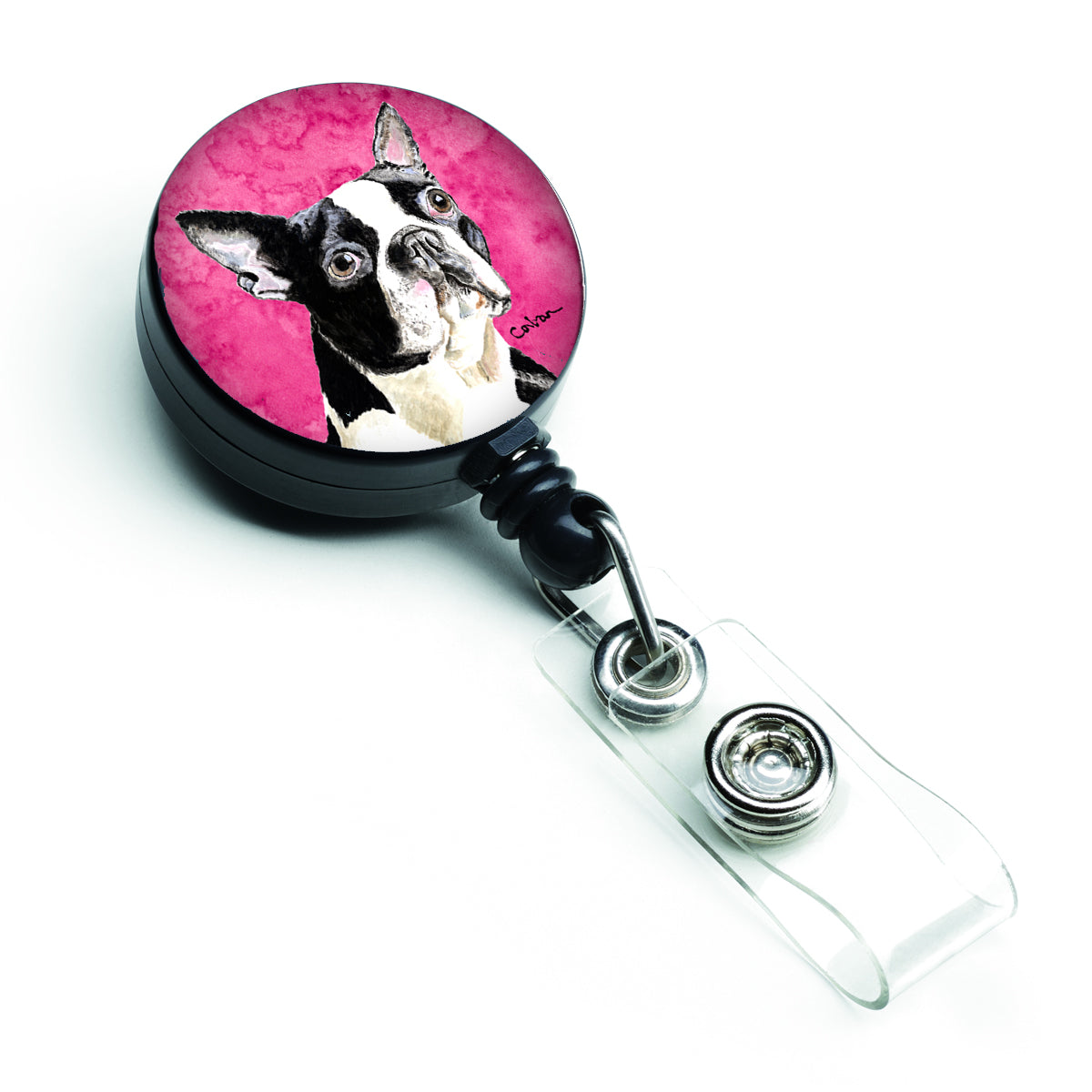 Pink Boston Terrier Retractable Badge Reel for Nurses ID Badge Holder with Clip Retractable Employee Badge Holder, Belt Clip