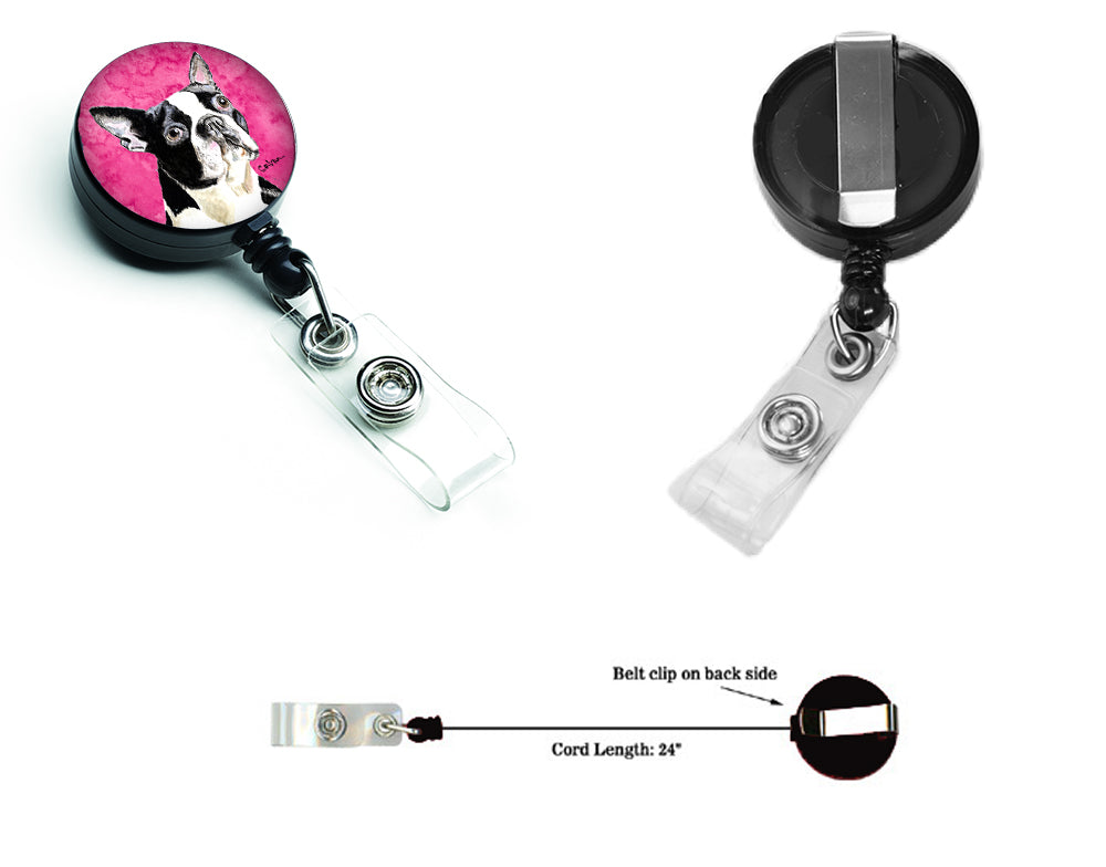 Pink Boston Terrier Retractable Badge Reel for Nurses ID Badge Holder with Clip Retractable Employee Badge Holder, Belt Clip