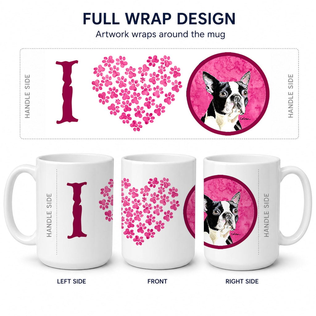 Pink Boston Terrier Ceramic Coffee Mug 15 oz Decorative Large C Handle Mug Cup for Tea, Cocoa Hot Chocolate