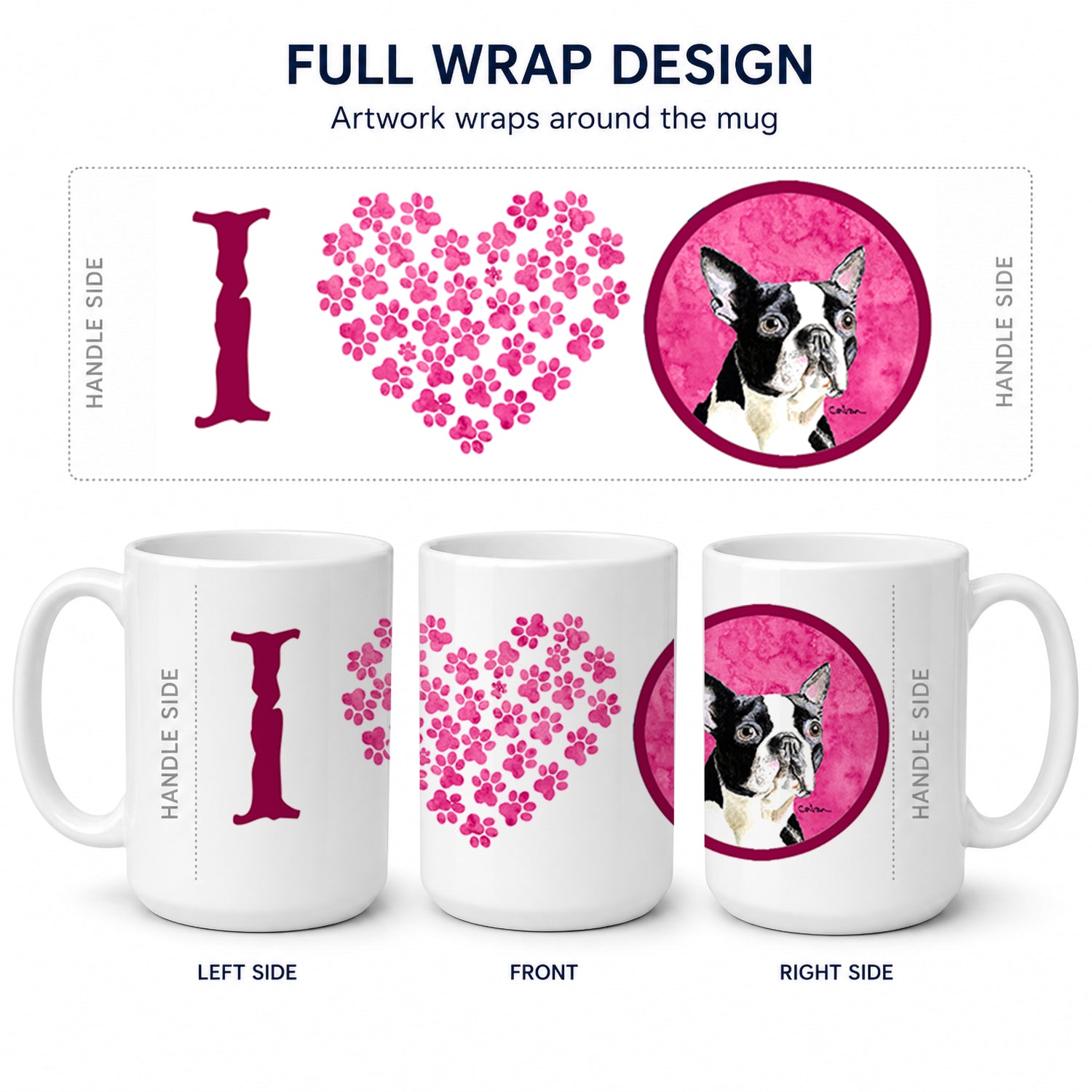 Pink Boston Terrier Ceramic Coffee Mug 15 oz Decorative Large C Handle Mug Cup for Tea, Cocoa Hot Chocolate