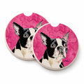 Pink Boston Terrier Set of 2 Cup Holder Car Coasters Absorbent Round Sandstone Coasters Gifts for Men or Women, 2.5, Multicolor