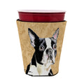 Boston Terrier Wipe your Paws Red Cup Hugger Sleeve for 16–22 oz Party Cups, Insulated Foam Drink Holder for Iced Coffee, Tailgate & BBQ Reusable