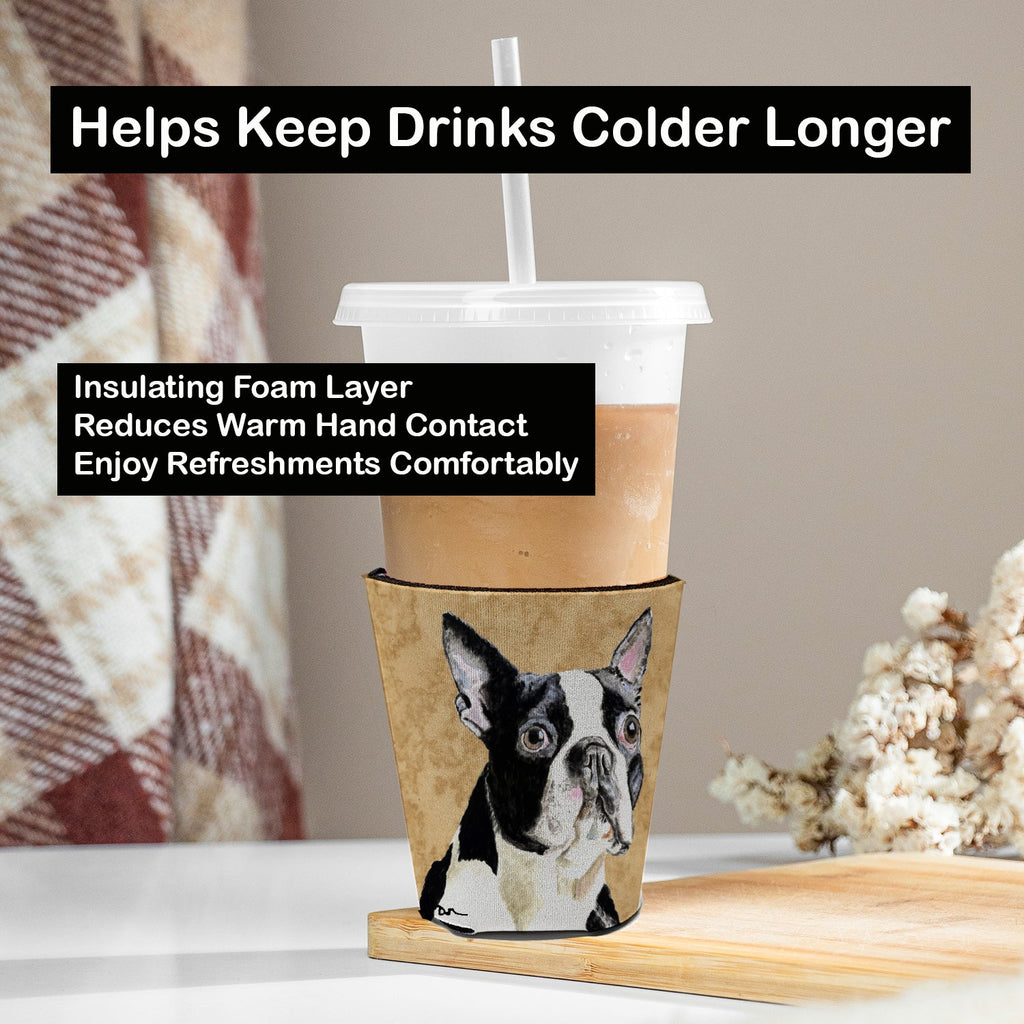 Boston Terrier Wipe your Paws Red Cup Hugger Sleeve for 16–22 oz Party Cups, Insulated Foam Drink Holder for Iced Coffee, Tailgate & BBQ Reusable