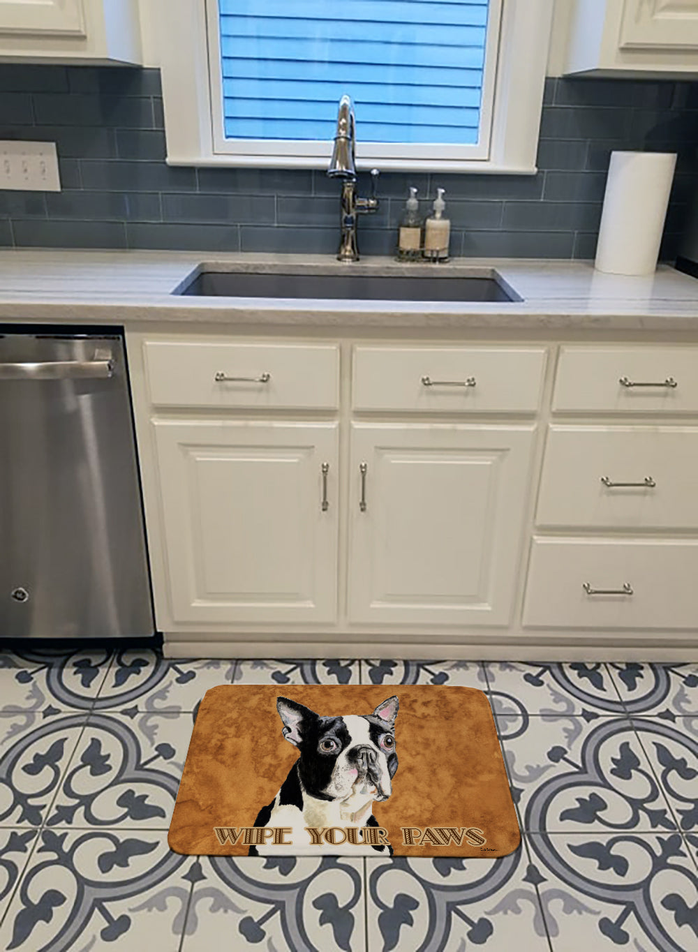 Boston Terrier Wipe your Paws Memory Foam Kitchen Mat Machine Washable Anti-Fatigue Cushion Comfort Bath or Kitchen Rug