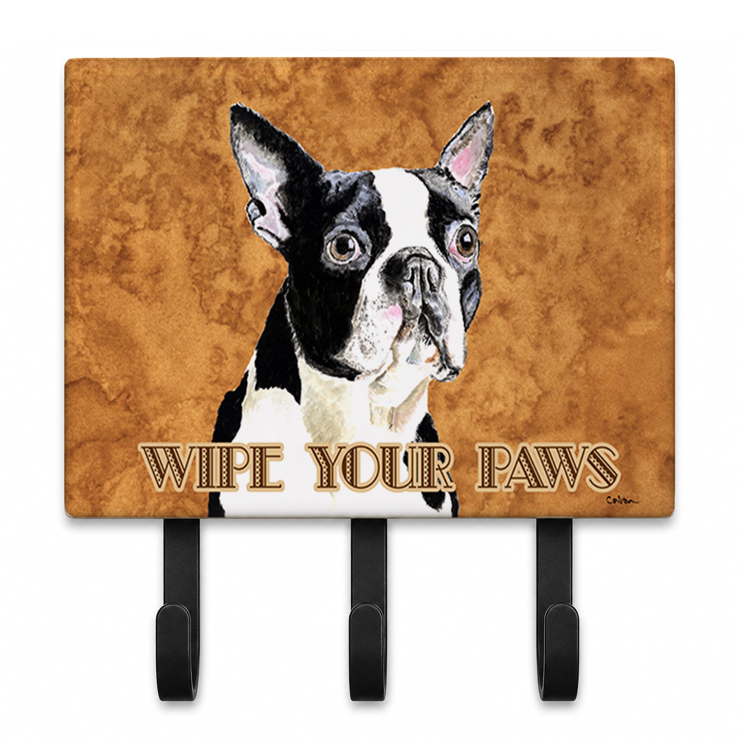 Boston Terrier Wipe your Paws Leash or Key Holder Wall Hooks, Coat Rack Wall Mount, for Hanging Keys, Towels, Aprons, Leashes