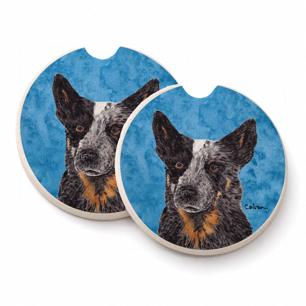 Blue Australian Cattle Dog Set of 2 Cup Holder Car Coasters Absorbent Round Sandstone Coasters Gifts for Men or Women, 2.5, Multicolor