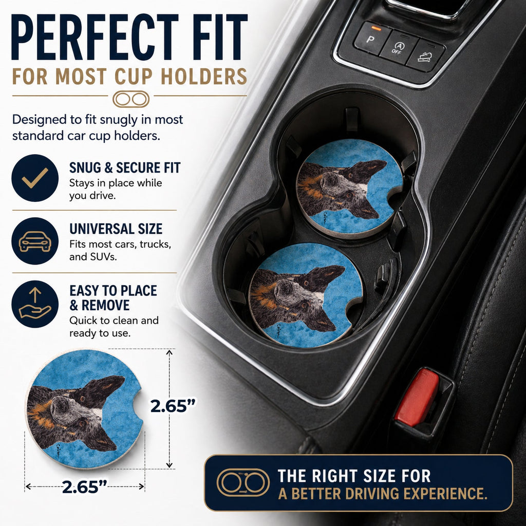 Blue Australian Cattle Dog Set of 2 Cup Holder Car Coasters Absorbent Round Sandstone Coasters Gifts for Men or Women, 2.5, Multicolor