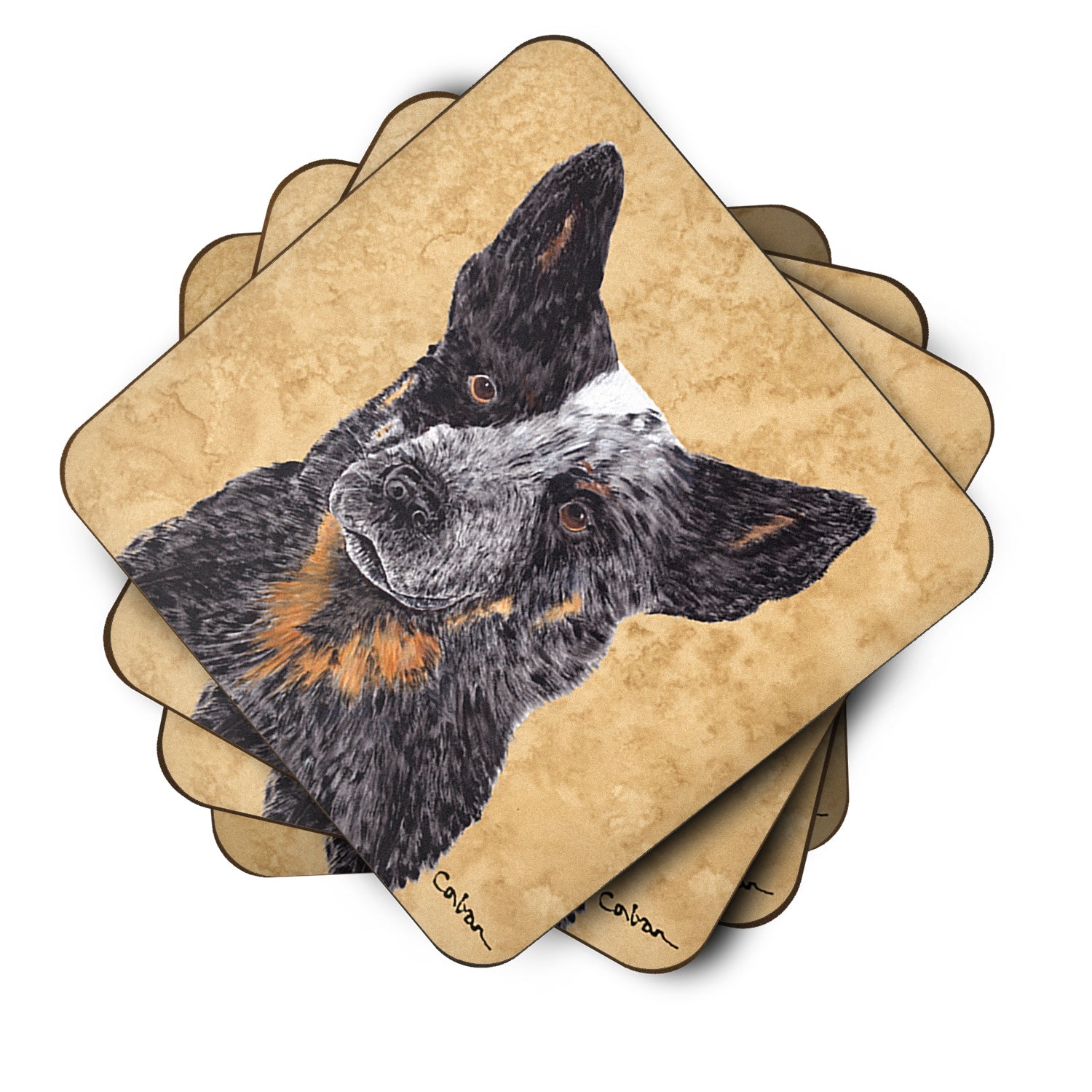Australian Cattle Dog Wipe your Paws Foam Coasters Set of 4 Cup Coasters for Indoor Outdoor, Tabletop Protection, Anti Slip, Mouse pad Material