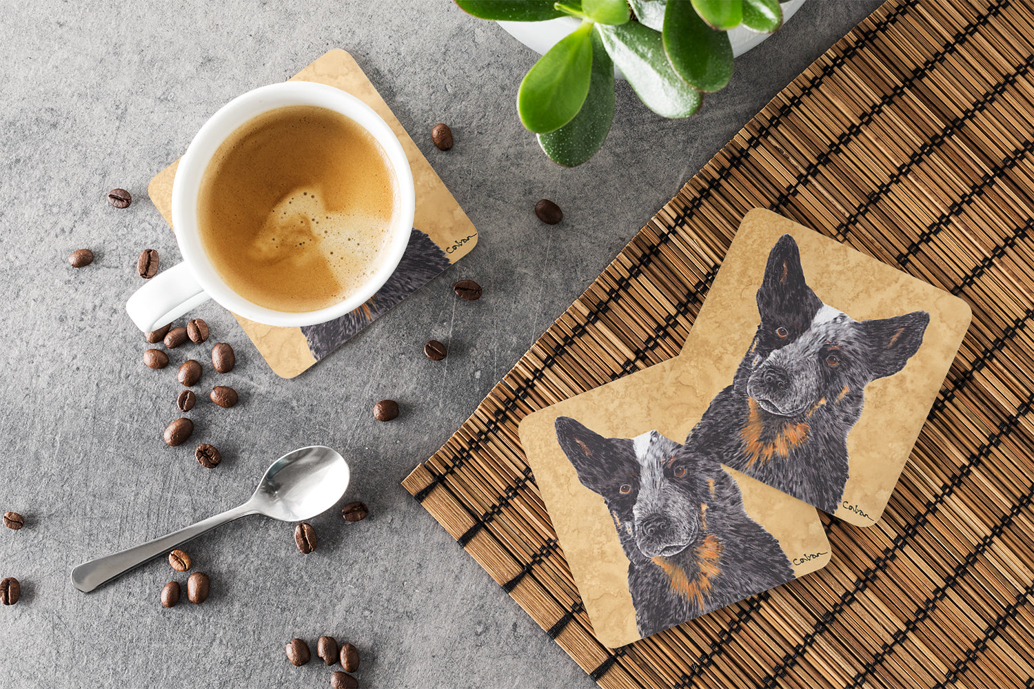 Australian Cattle Dog Wipe your Paws Foam Coasters Set of 4 Cup Coasters for Indoor Outdoor, Tabletop Protection, Anti Slip, Mouse pad Material