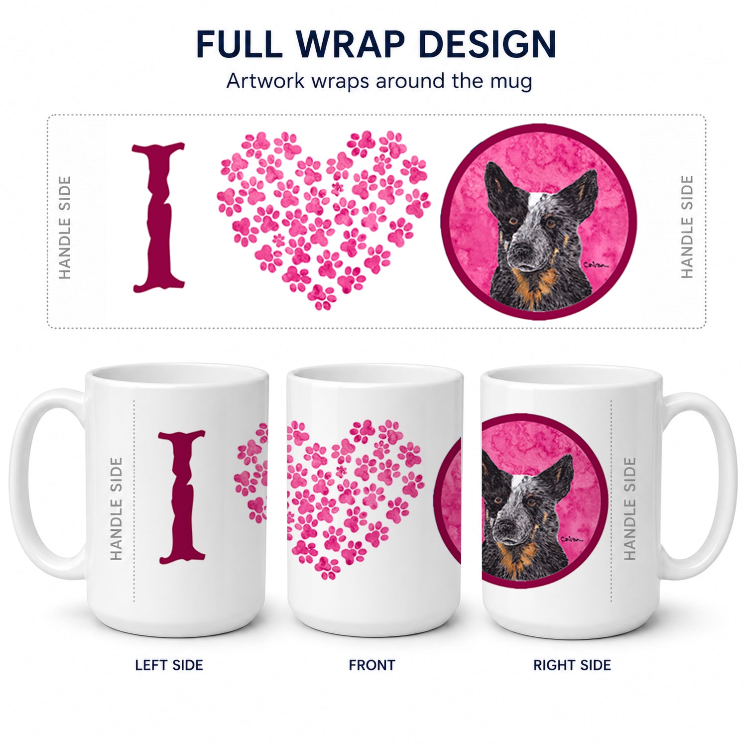 Pink Australian Cattle Dog Ceramic Coffee Mug 15 oz Decorative Large C Handle Mug Cup for Tea, Cocoa Hot Chocolate