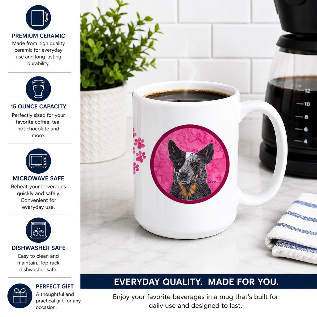 Pink Australian Cattle Dog Ceramic Coffee Mug 15 oz Decorative Large C Handle Mug Cup for Tea, Cocoa Hot Chocolate