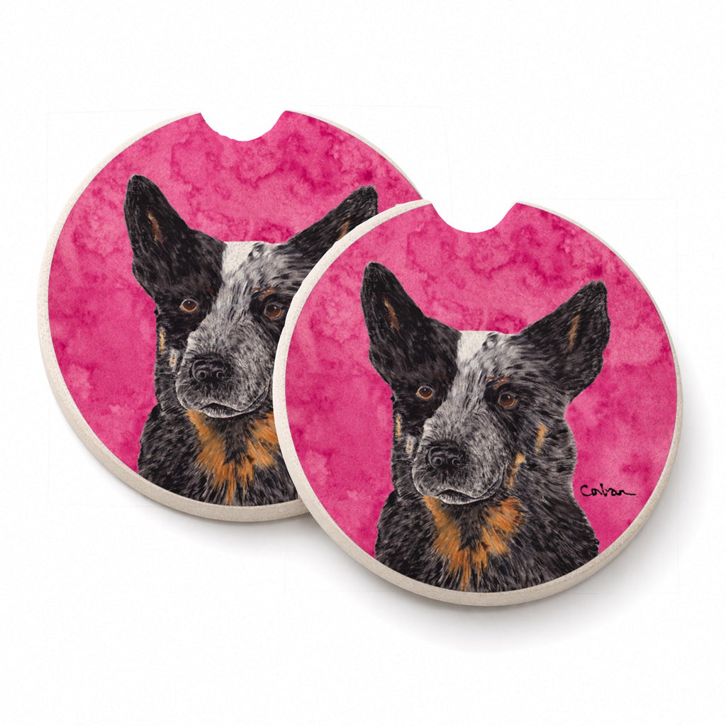 Pink Australian Cattle Dog Set of 2 Cup Holder Car Coasters Absorbent Round Sandstone Coasters Gifts for Men or Women, 2.5, Multicolor