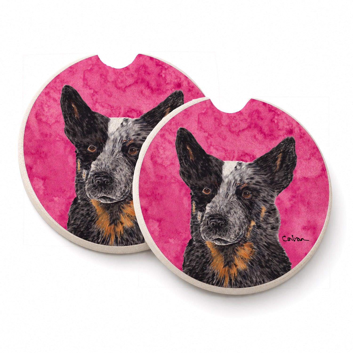Pink Australian Cattle Dog Set of 2 Cup Holder Car Coasters Absorbent Round Sandstone Coasters Gifts for Men or Women, 2.5, Multicolor