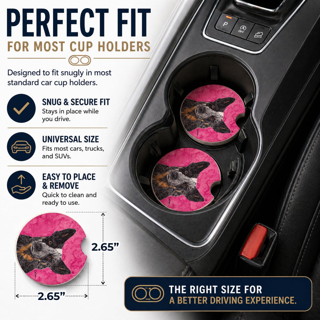 Pink Australian Cattle Dog Set of 2 Cup Holder Car Coasters Absorbent Round Sandstone Coasters Gifts for Men or Women, 2.5, Multicolor