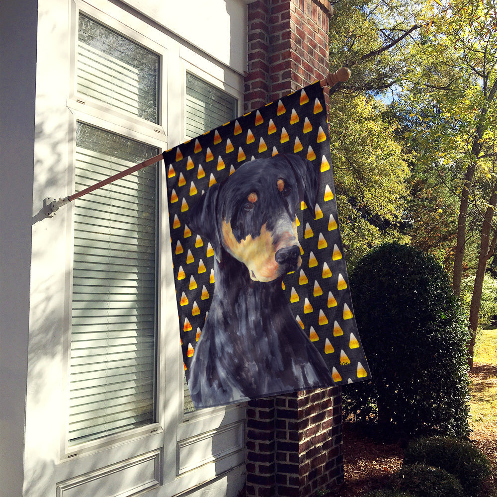 Doberman Natural Ears Candy Corn Halloween Portrait House Flag 28x40 Porch Sleeve Pole Decorative Outside Yard Banner Artwork Wall Hanging, Polyester