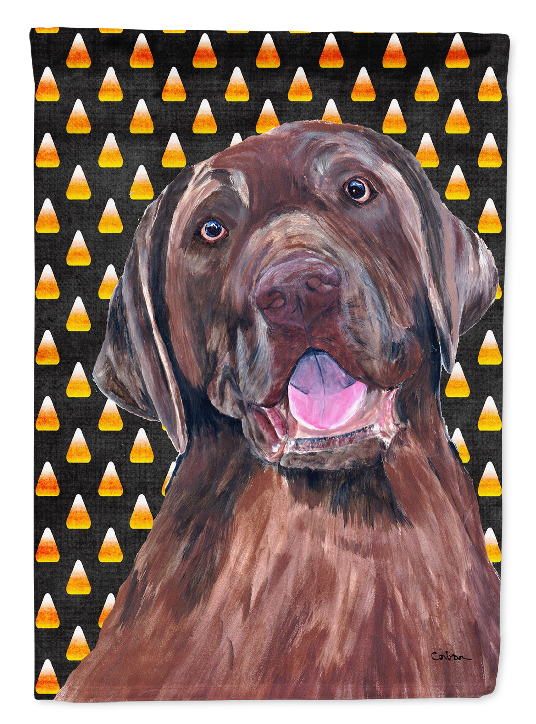 Labrador Chocolate Candy Corn Halloween Portrait House Flag 28x40 Porch Sleeve Pole Decorative Outside Yard Banner Artwork Wall Hanging, Polyester