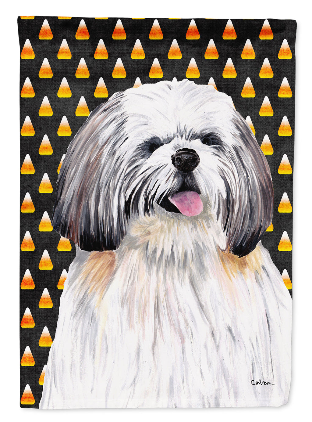 Shih Tzu Candy Corn Halloween Portrait House Flag 28x40 Porch Sleeve Pole Decorative Outside Yard Banner Artwork Wall Hanging, Polyester
