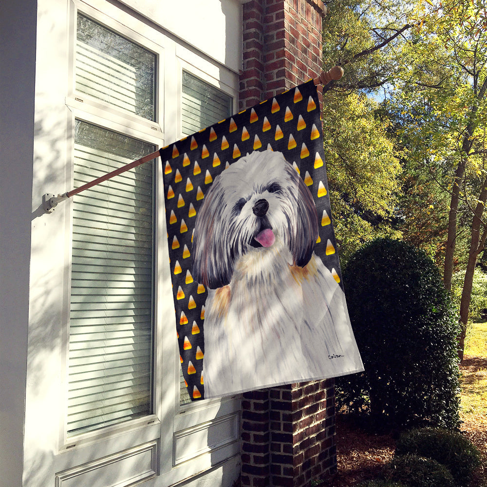 Shih Tzu Candy Corn Halloween Portrait House Flag 28x40 Porch Sleeve Pole Decorative Outside Yard Banner Artwork Wall Hanging, Polyester