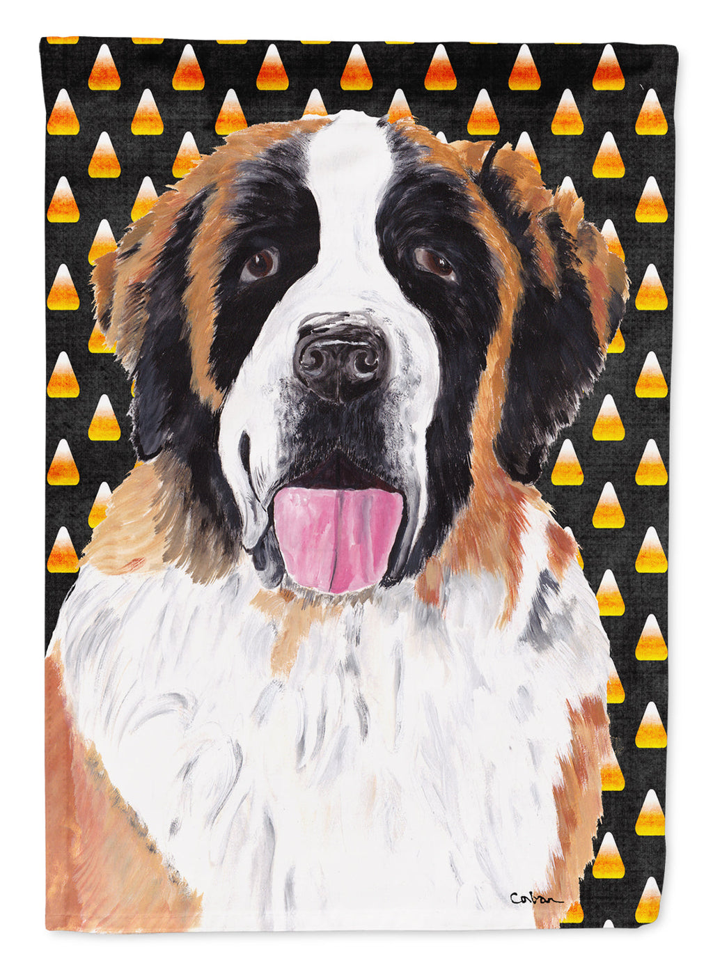 Saint Bernard Candy Corn Halloween Portrait House Flag 28x40 Porch Sleeve Pole Decorative Outside Yard Banner Artwork Wall Hanging, Polyester
