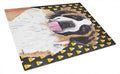 Saint Bernard Candy Corn Halloween Portrait Cutting Board Tempered Glass Kitchen Cutting Surface, Heat Resistant Chopping, Non-Slip Feet, Food Prep & Serving