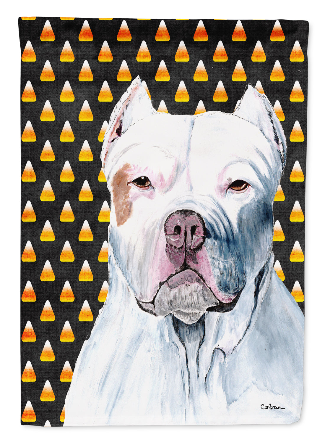 Pit Bull Candy Corn Halloween Portrait House Flag 28x40 Porch Sleeve Pole Decorative Outside Yard Banner Artwork Wall Hanging, Polyester