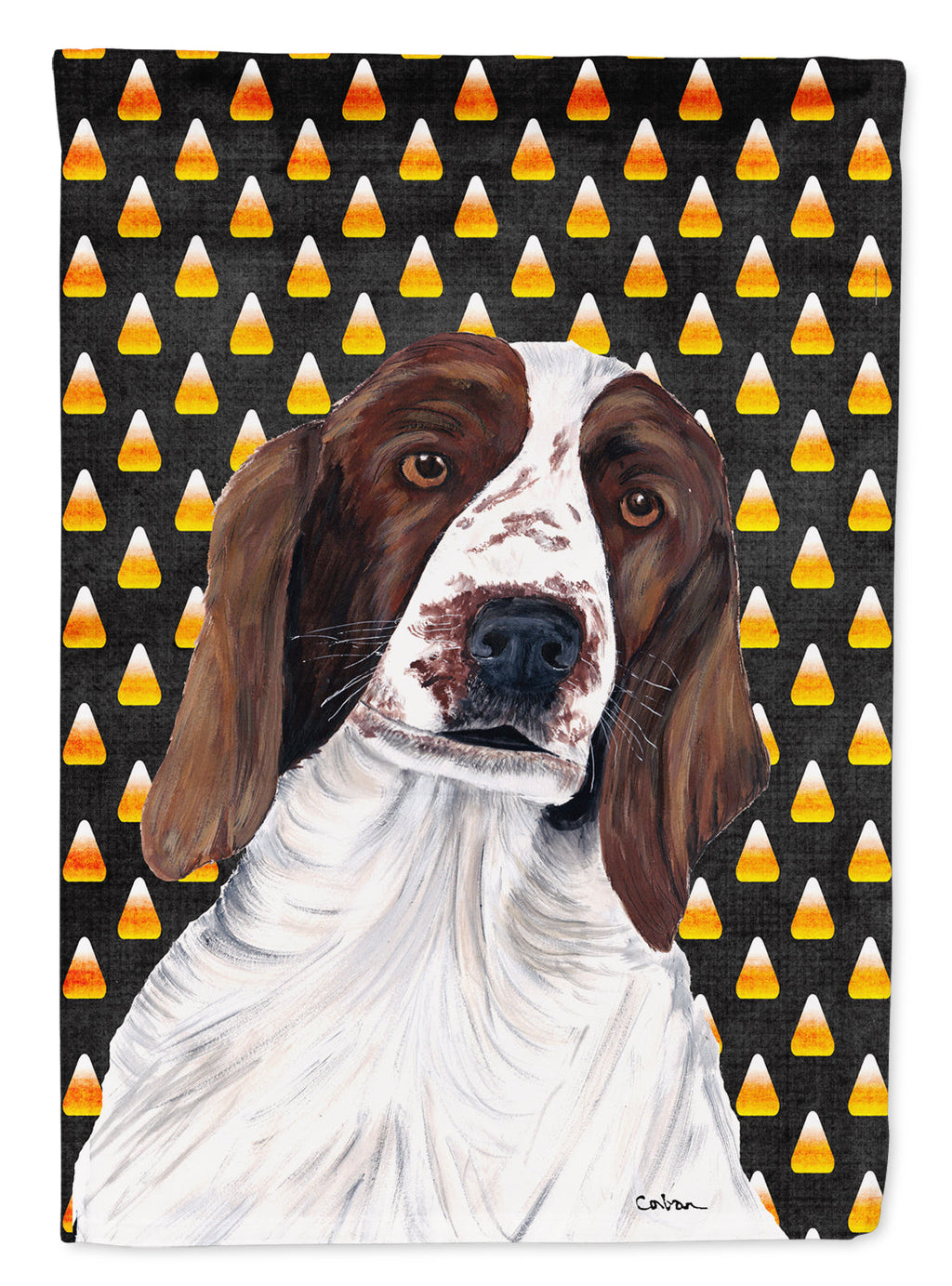 Welsh Springer Spaniel Candy Corn Halloween Portrait House Flag 28x40 Porch Sleeve Pole Decorative Outside Yard Banner Artwork Wall Hanging, Polyester