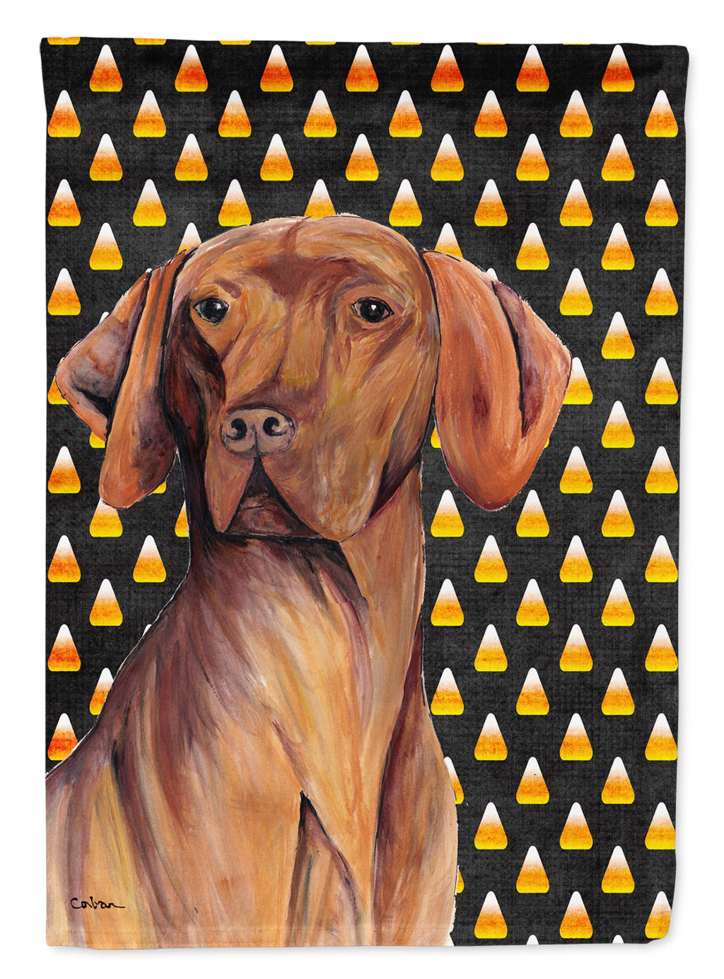 Vizsla Candy Corn Halloween Portrait House Flag 28x40 Porch Sleeve Pole Decorative Outside Yard Banner Artwork Wall Hanging, Polyester