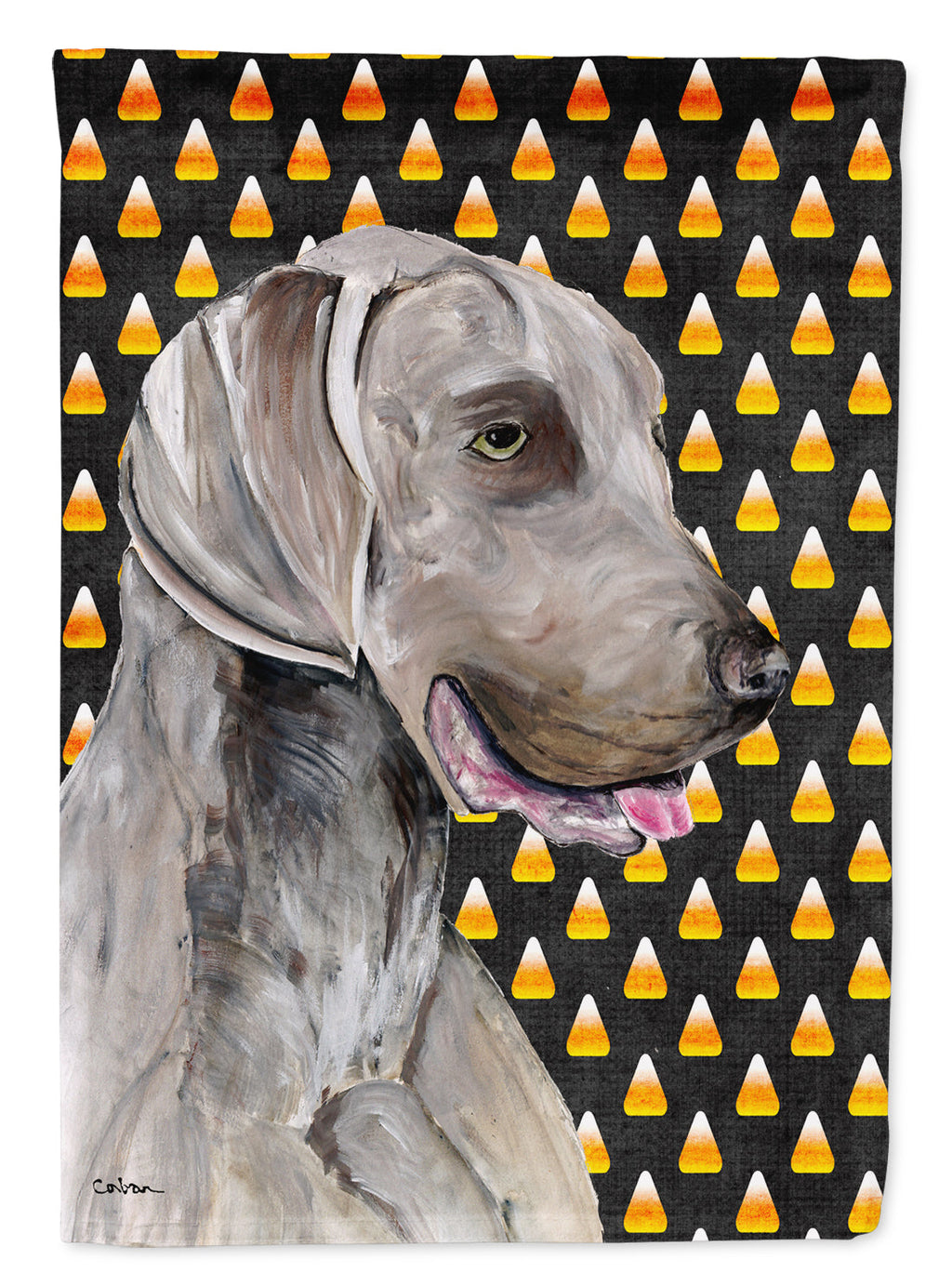 Weimaraner Candy Corn Halloween Portrait House Flag 28x40 Porch Sleeve Pole Decorative Outside Yard Banner Artwork Wall Hanging, Polyester
