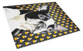 Boston Terrier Candy Corn Halloween Portrait Cutting Board Tempered Glass Kitchen Cutting Surface, Heat Resistant Chopping, Non-Slip Feet, Food Prep & Serving
