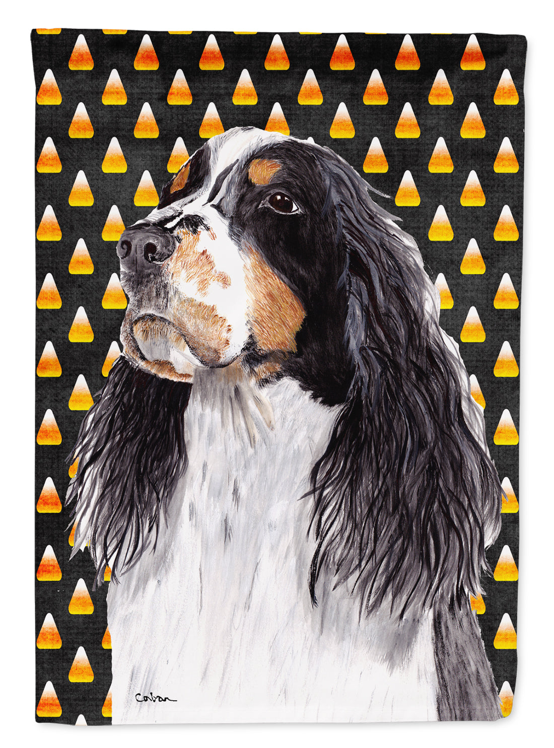 Springer Spaniel Candy Corn Halloween Portrait House Flag 28x40 Porch Sleeve Pole Decorative Outside Yard Banner Artwork Wall Hanging, Polyester