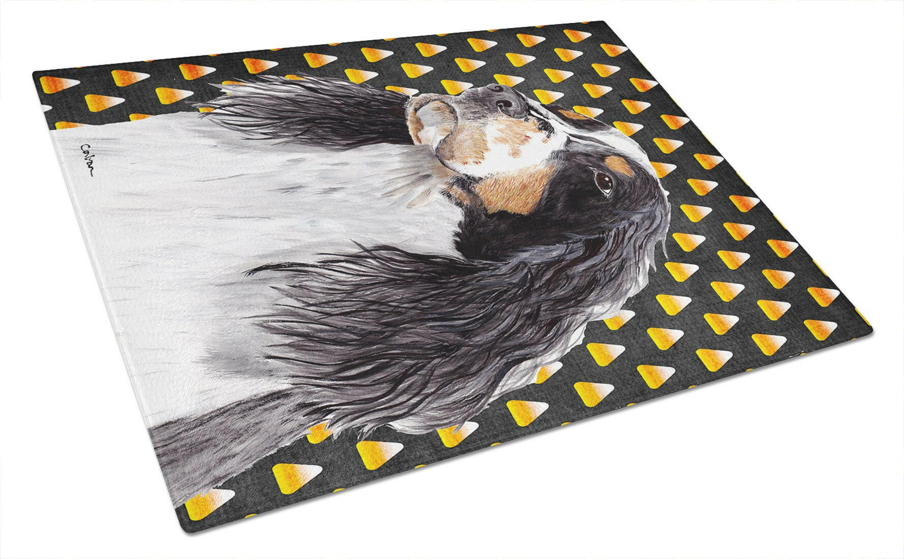 Springer Spaniel Candy Corn Halloween Portrait Cutting Board Tempered Glass Kitchen Cutting Surface, Heat Resistant Chopping, Non-Slip Feet, Food Prep & Serving