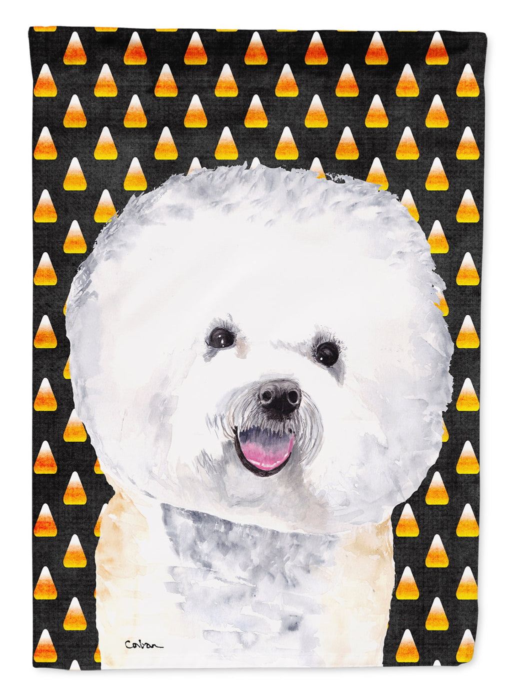 Bichon Frise Candy Corn Halloween Portrait House Flag 28x40 Porch Sleeve Pole Decorative Outside Yard Banner Artwork Wall Hanging, Polyester