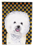 Bichon Frise Candy Corn Halloween Portrait House Flag 28x40 Porch Sleeve Pole Decorative Outside Yard Banner Artwork Wall Hanging, Polyester