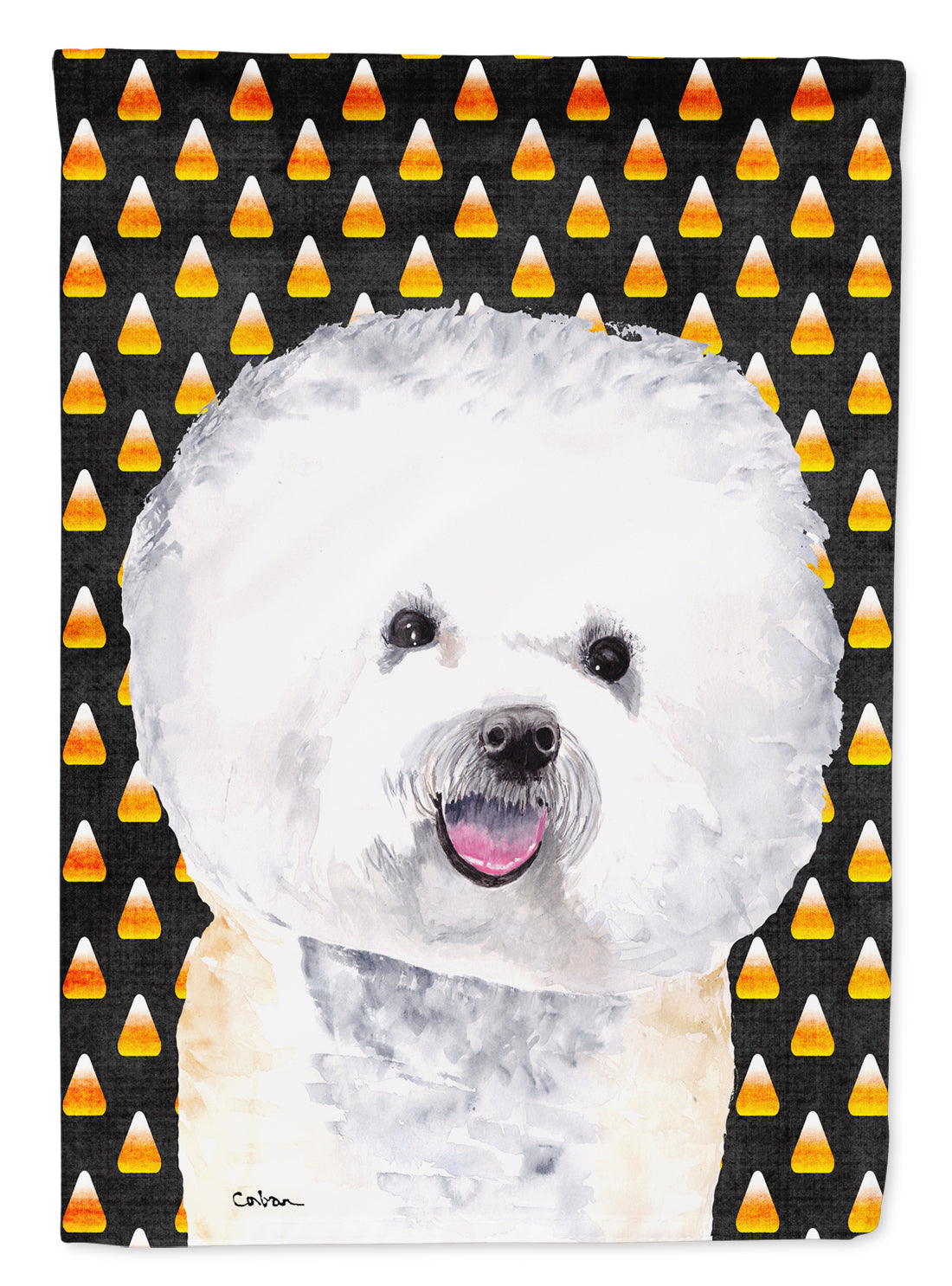 Bichon Frise Candy Corn Halloween Portrait House Flag 28x40 Porch Sleeve Pole Decorative Outside Yard Banner Artwork Wall Hanging, Polyester