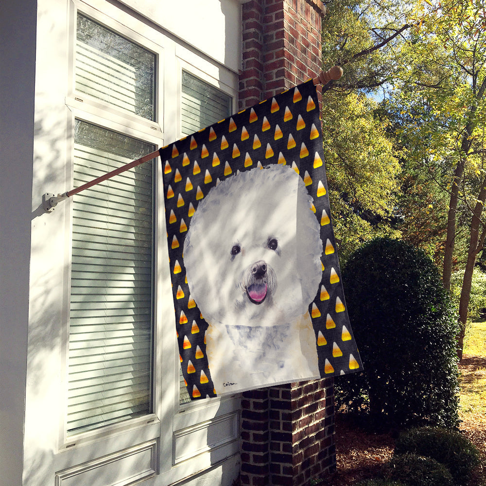 Bichon Frise Candy Corn Halloween Portrait House Flag 28x40 Porch Sleeve Pole Decorative Outside Yard Banner Artwork Wall Hanging, Polyester