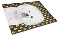 Bichon Frise Candy Corn Halloween Portrait Cutting Board Tempered Glass Kitchen Cutting Surface, Heat Resistant Chopping, Non-Slip Feet, Food Prep & Serving