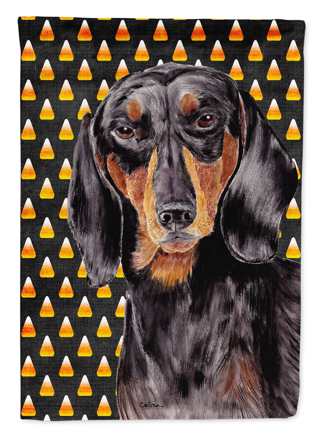 Dachshund Candy Corn Halloween Portrait House Flag 28x40 Porch Sleeve Pole Decorative Outside Yard Banner Artwork Wall Hanging, Polyester