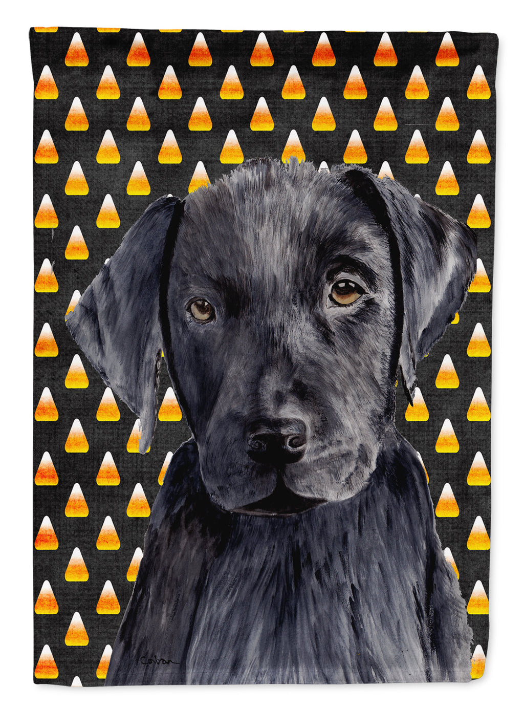 Labrador Candy Corn Halloween Portrait House Flag 28x40 Porch Sleeve Pole Decorative Outside Yard Banner Artwork Wall Hanging, Polyester