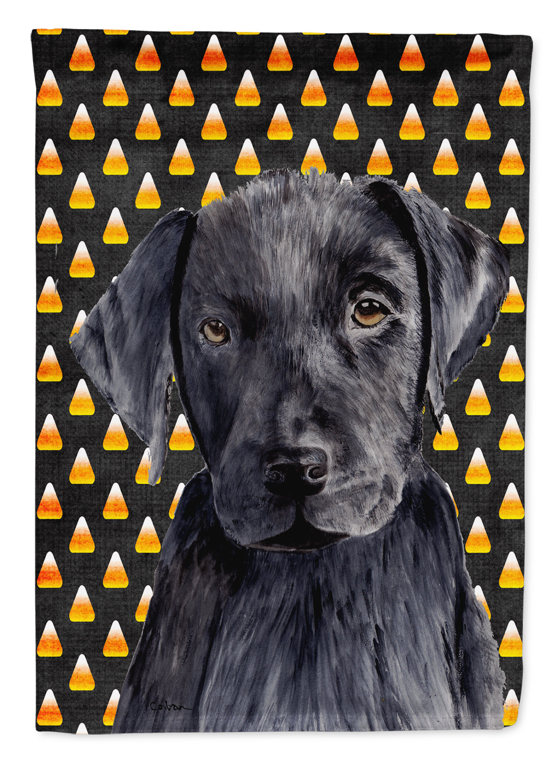 Labrador Candy Corn Halloween Portrait House Flag 28x40 Porch Sleeve Pole Decorative Outside Yard Banner Artwork Wall Hanging, Polyester