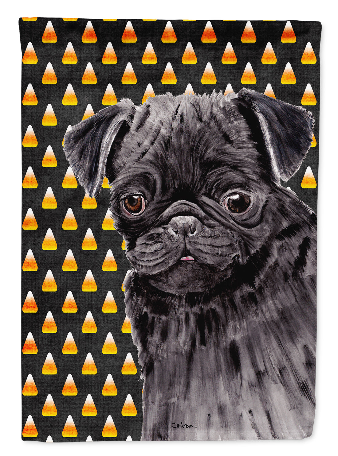 Pug Candy Corn Halloween Portrait House Flag 28x40 Porch Sleeve Pole Decorative Outside Yard Banner Artwork Wall Hanging, Polyester