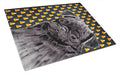 Pug Candy Corn Halloween Portrait Cutting Board Tempered Glass Kitchen Cutting Surface, Heat Resistant Chopping, Non-Slip Feet, Food Prep & Serving