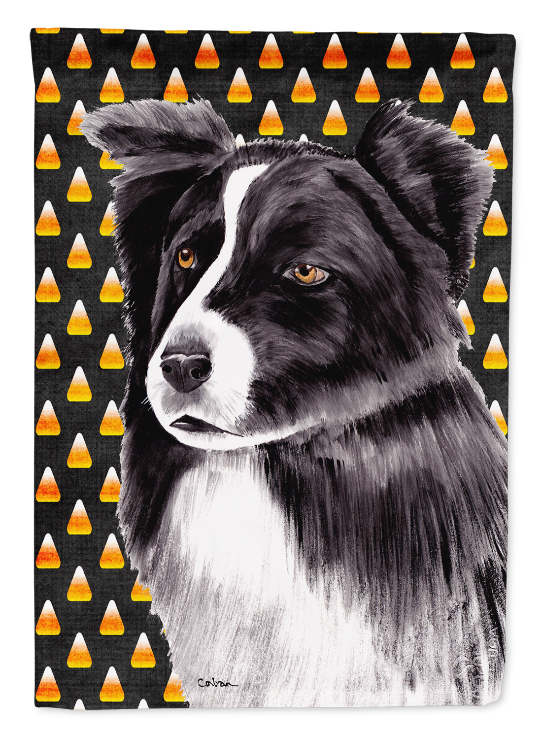 Border Collie Candy Corn Halloween Portrait House Flag 28x40 Porch Sleeve Pole Decorative Outside Yard Banner Artwork Wall Hanging, Polyester