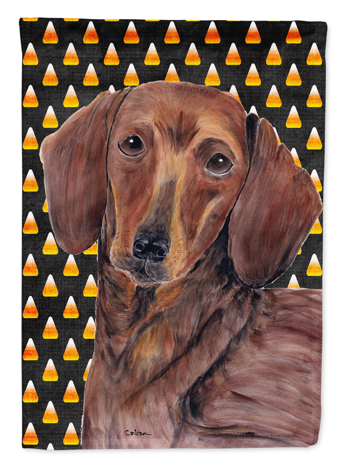 Dachshund Candy Corn Halloween Portrait House Flag 28x40 Porch Sleeve Pole Decorative Outside Yard Banner Artwork Wall Hanging, Polyester